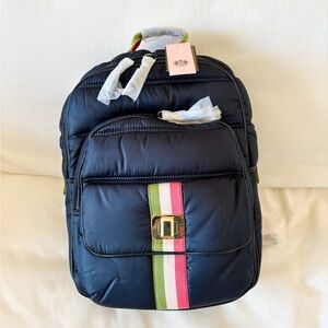 Juicy Couture Airbag Puffy Quilt Navy Backpack with Green and Pink Accents